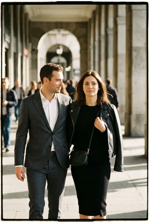 A cinematic candid medium shot portrait of a man and a woman walking side by sid - AI生成图片 4