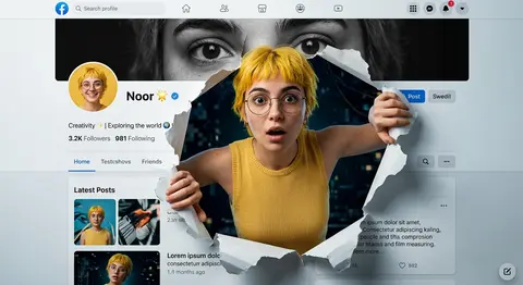 A creative 3D photo manipulation of a social media profile interface, featuring - AI生成图片 1