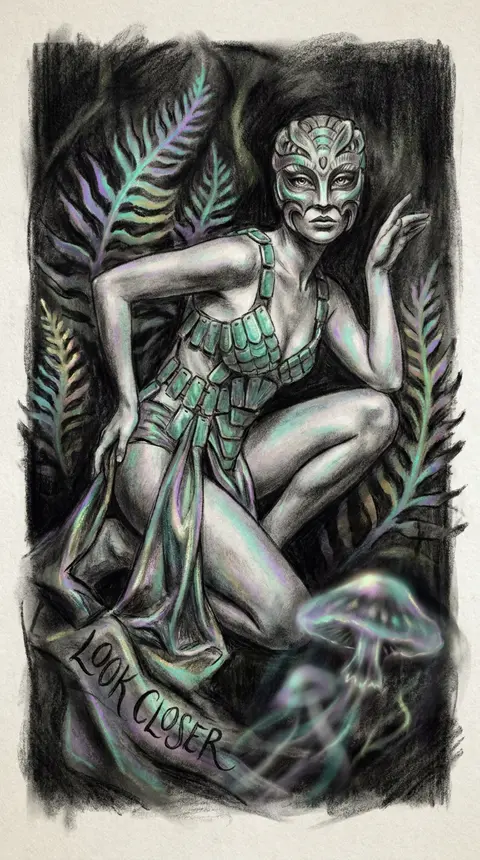 A masked carnival acrobat poised among towering bioluminescent ferns in a midnig - AI生成图片 3