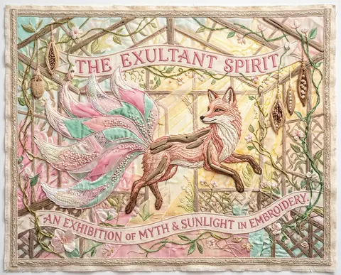 A radiant exhibition poster in exuberant embroidered textile art, centered on a - AI生成图片 3