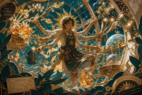 Heroic splash illustration of a jubilant star-tender drifting through a radiant - AI生成图片 2