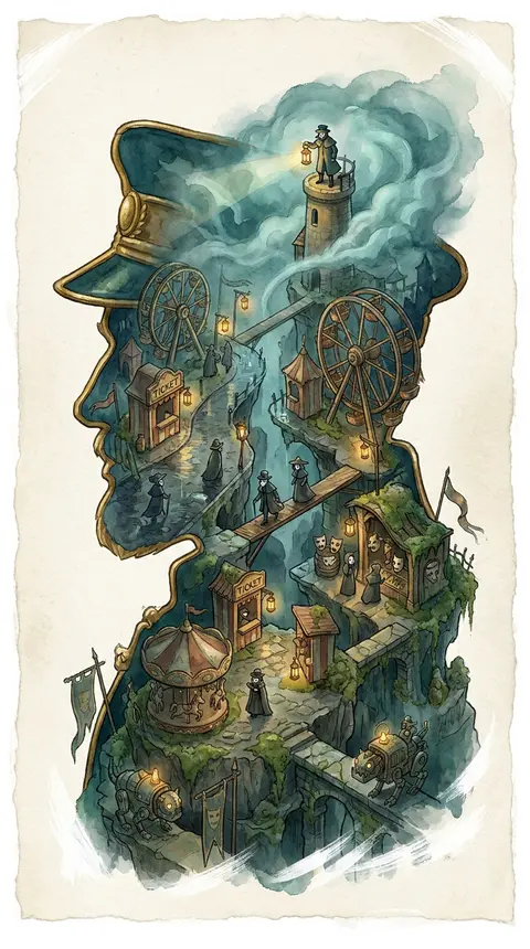 A tense, cinematic isometric miniature poster of a solitary lighthouse keeper re - AI生成图片 1