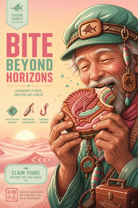 16-bit pixel art premium poster, playful whimsical mood, an elderly fisherman at - AI生成图片 1
