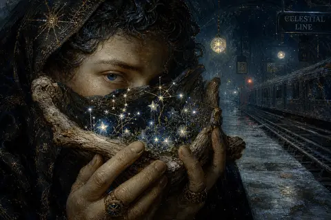 Close-up portrait of a celestial gardener on a deserted subway platform, face ha - AI生成图片 1