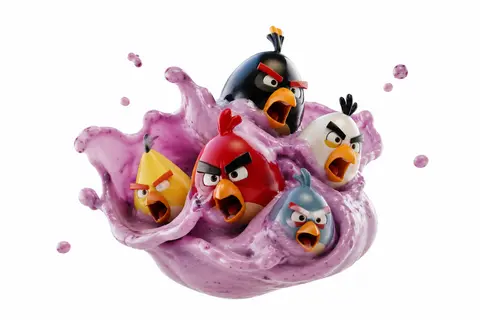 A high-speed studio photograph of a cluster of "angry birds" suspended midair, - AI生成图片 2