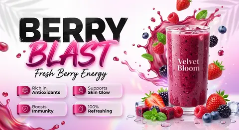 Ultra-realistic premium mixed berry beverage advertisement poster, luxury summer - AI生成图片 1