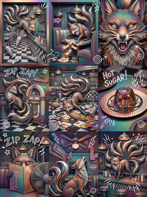 3x3 collage composition, each panel showing a different explosive moment of a my - AI生成图片 1