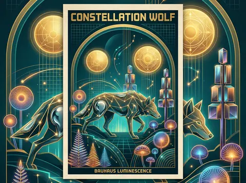 A joyful sun-drenched bauhaus geometric poster of a wolf formed from glowing con - AI生成图片 4