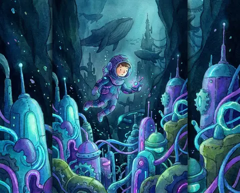 /imagine prompt: A prodigy workshop-dreamer in a stitched felt diving coat hover - AI生成图片 3