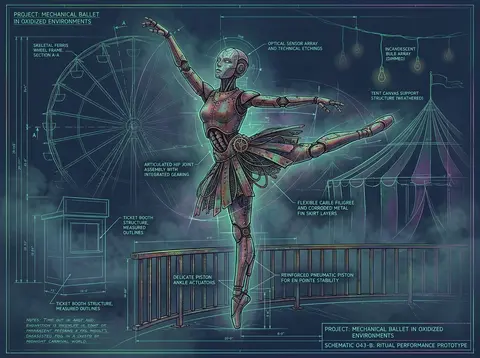 Full-body portrait of a poised robotic ballet dancer built from riveted rusted i - AI生成图片 4
