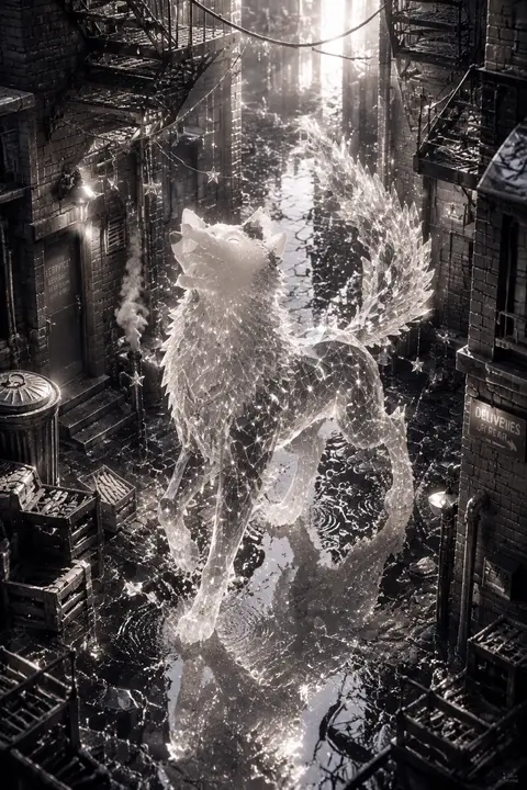 Isometric miniature tableau of a jubilant celestial wolf formed from tiny bone-w - AI生成图片 3