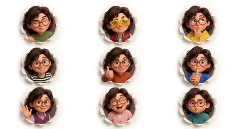 3D Pixar-style expression sheet featuring an adorable stylized avatar named Milo - AI生成图片 2