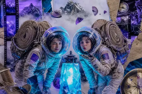 Surrealist photo collage of twin astronaut explorers in a fog-shrouded mountain - AI生成图片 3