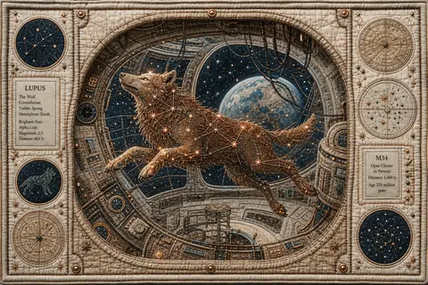 An embroidered textile tableau of a constellation-born wolf drifting through an - AI生成图片 1