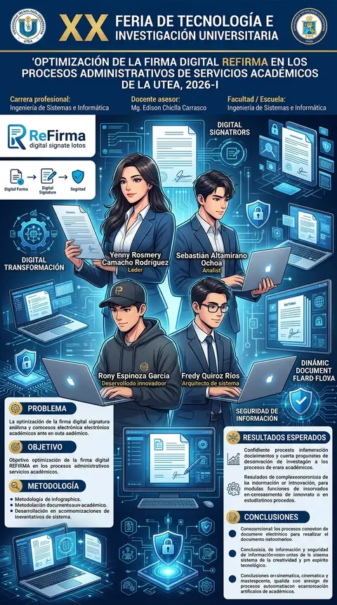 Diseña un póster académico profesional para una feria de tecnología e investigac - AI生成图片 1