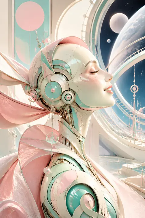 vertical profile close-up of a robotic ballet dancer, face constructed from eleg - AI生成图片 3