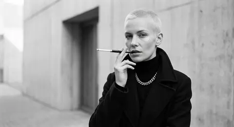 Ultra-realistic black-and-white fashion portrait of a sleek editorial muse with - AI生成图片 1