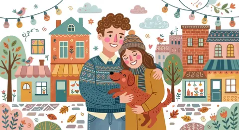 Transform this scene into a whimsical folk flat illustration with doodle accents - AI生成图片 2