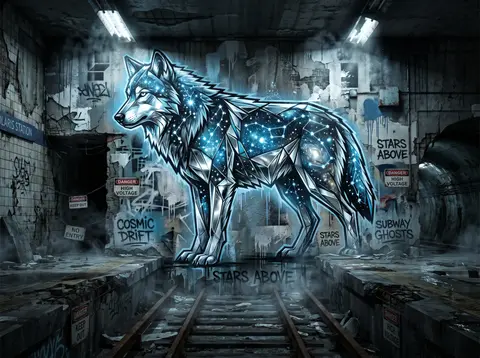 a graffiti street mural of a mysterious constellation wolf standing alone on an - AI生成图片 3