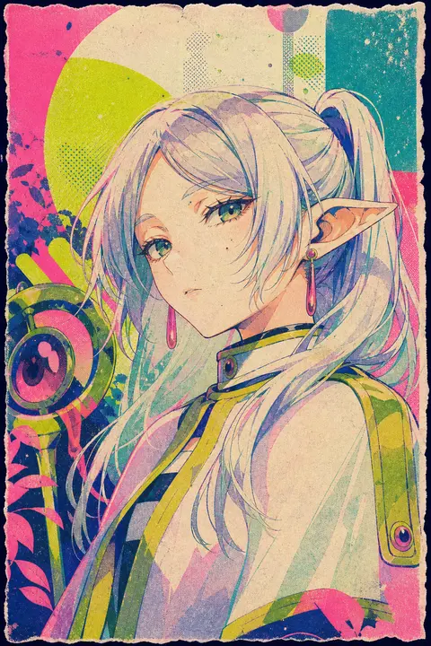 9:16 vertical Risograph poster illustration, fluorescent ink overprint with subt - AI生成图片 1