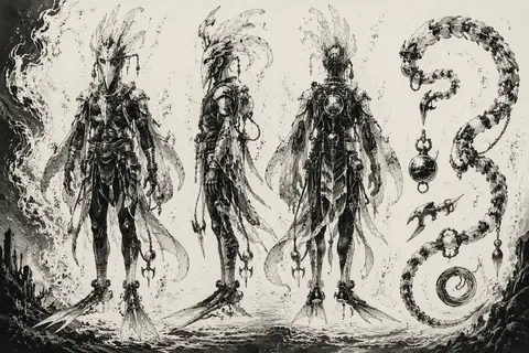 Character design turnaround of a masked carnival acrobat in front, profile, and - AI生成图片 1