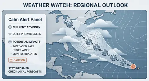 Clean weather poster with a stylized storm track curving across a map-like abstr - AI生成图片 3