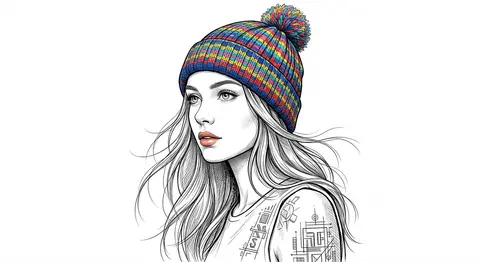Ultra-detailed black-and-white ink illustration of a young woman in 3/4 profile, - AI生成图片 1