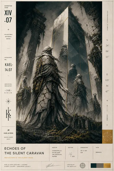 Collectible editorial art poster of a desert nomad caravan reimagined as a singl - AI生成图片 2