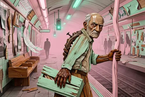 An elderly fisherman with salt-cracked cheeks and a spine like a hooked nail sta - AI生成图片 2