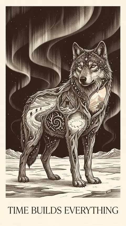A towering vertical 9:16 campaign image centered on a silent wolf shaped entirel - AI生成图片 2
