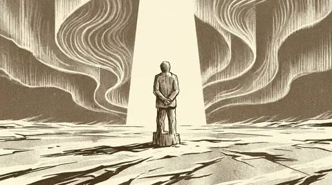 A lone lighthouse keeper carved from weathered driftwood stands on a frozen tund - AI生成图片 4