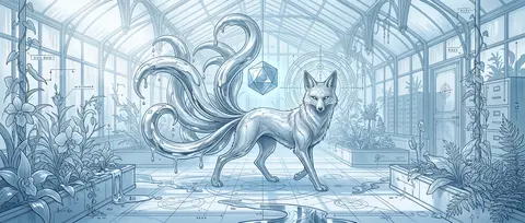 A mythical nine-tailed fox spirit glides through the central aisle of a vast sun - AI生成图片 3