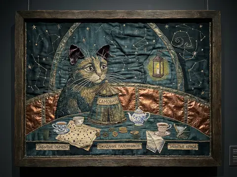 A solitary tea-house cat with long whiskers and slightly ragged velvet ears sits - AI生成图片 1