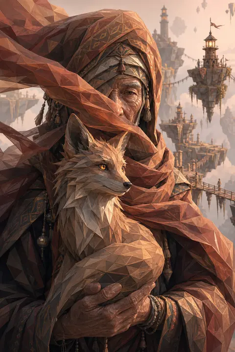 Close-up portrait of an elderly lighthouse keeper draped in layered woven silk, - AI生成图片 2