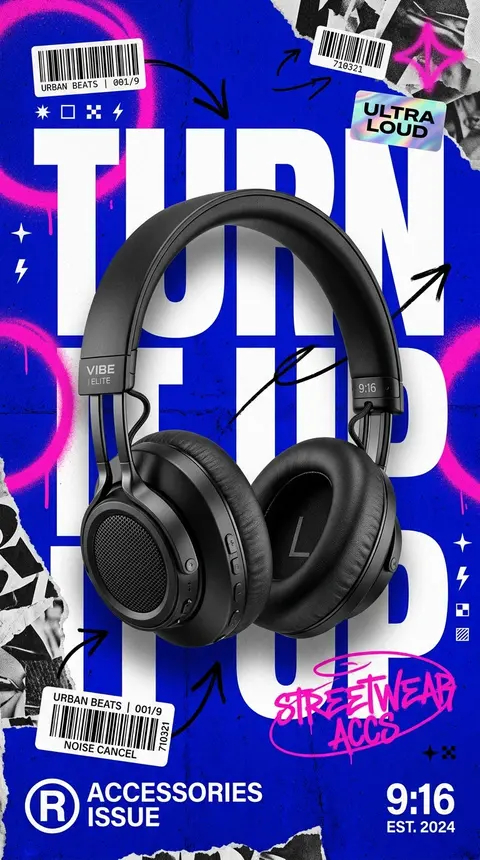 A premium 9:16 streetwear accessories advertising poster featuring a single over - AI生成图片 2