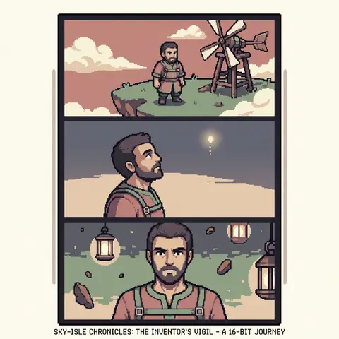 A mysterious, eerie 16-bit pixel art triptych set across drifting sky islands at - AI生成图片 3