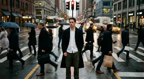 Cinematic street photography, overhead portrait of Adrian Vale standing perfectl - AI生成图片 2