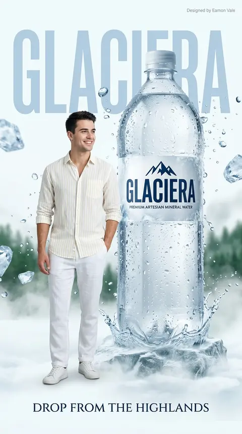 A premium mineral water advertisement poster featuring a fresh-faced young man i - AI生成图片 3