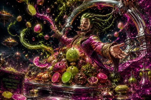 A jubilant fruit vendor with gravity-defying braided hair and a mischievous grin - AI生成图片 2