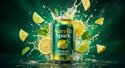 A hyper-realistic premium beverage advertisement featuring an Aurelia Spark citr - AI生成图片 1
