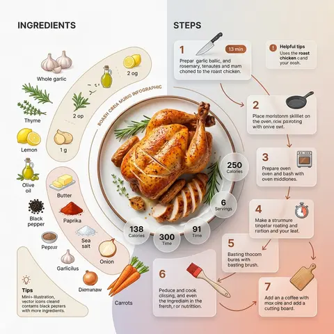 Ultra-clean modern recipe infographic for roast chicken. Feature the finished ro - AI生成图片 1