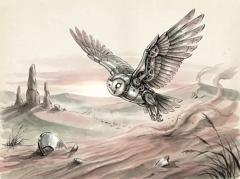 A mysterious and eerie traditional ink wash painting of a clockwork owl emerging - AI生成图片 3