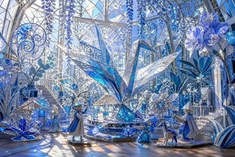A jubilant origami paper crane awakened mid-motion inside a radiant greenhouse, - AI生成图片 2