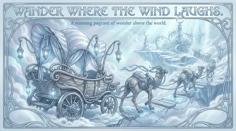 Vertical 9:16 art nouveau poster of a whimsical desert nomad caravan gliding acr - AI生成图片 1