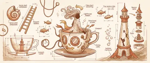 Whimsical blueprint schematic of an eccentric lighthouse keeper drifting through - AI生成图片 3