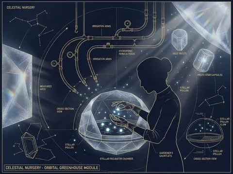 A celestial gardener tending newborn stars inside a sun-drenched greenhouse of f - AI生成图片 1