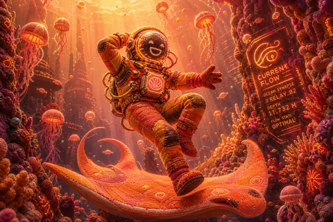A jubilant deep-sea diver drifts through a vast ocean trench like a parade grand - AI生成图片 2