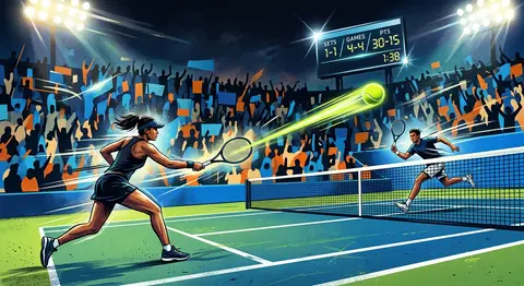 High-energy editorial sports illustration capturing a live tennis rally on a viv - AI生成图片 4