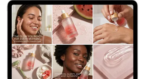 Ultra-premium AI beauty campaign for `Luma Orchard Watermelon Veil Niacinamide G - AI生成图片 1