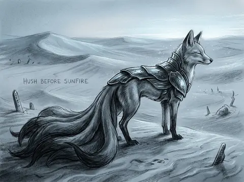 a mythical nine-tailed fox spirit standing in a wind-carved desert at dawn, side - AI生成图片 3